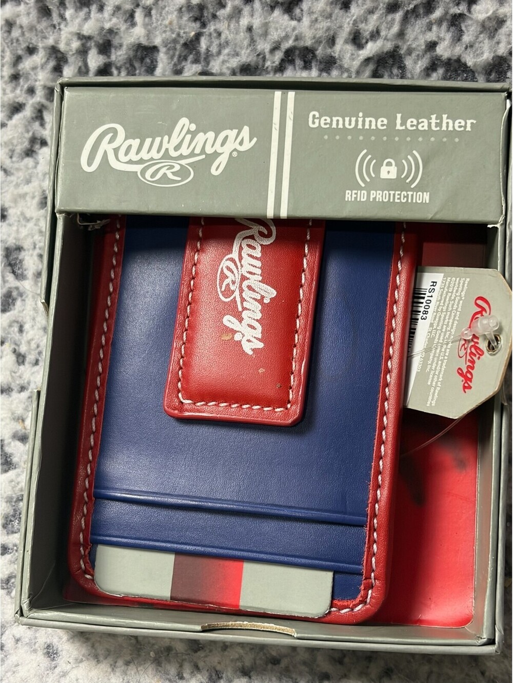 Rawlings Baseball Stitch Front Pocket Wallet Royal Blue Red Leather RFID RS10083